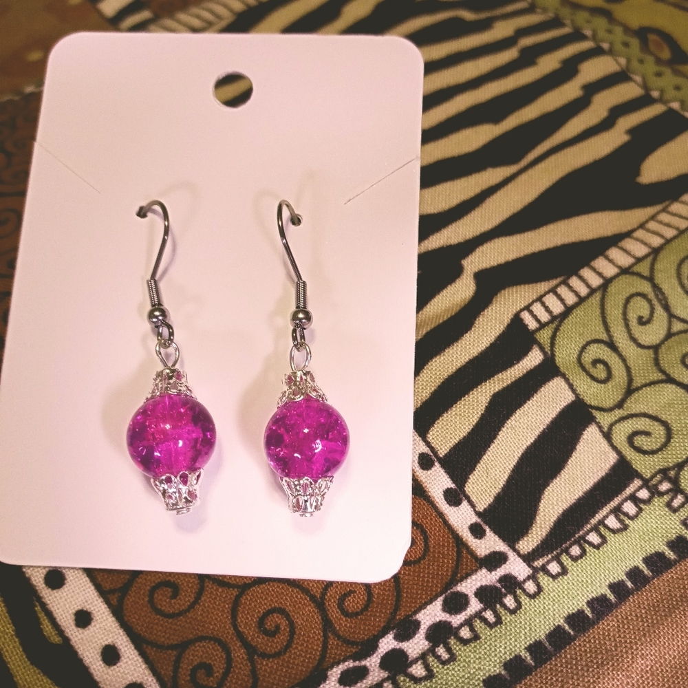 Purple Crackled Glass Earrings